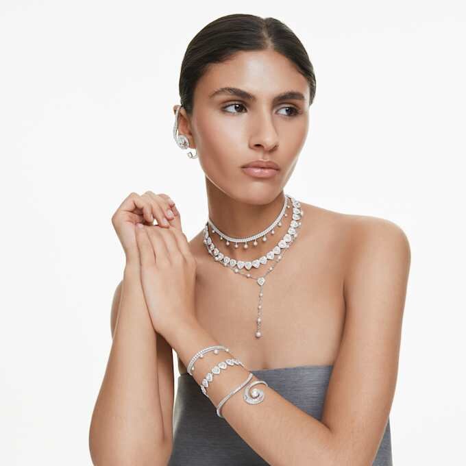 Ariana Grande X Swarovski Bangle Crystal Pearl, Baguette Cut, White, Rhodium Plated Ariana Grande X Swarovski Bangle Crystal Pearl, Baguette Cut, White, Rhodium Plated
