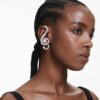 Ariana Grande X Swarovski Clip Earrings Asymmetrical Design, Crystal Pearl, Baguette Cut, White, Rhodium Plated