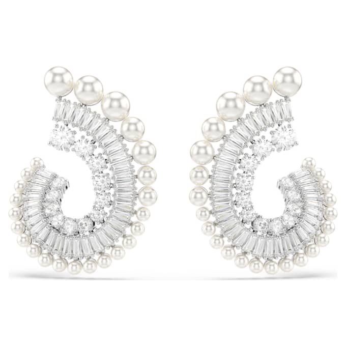Ariana Grande X Swarovski Drop Earrings Crystal Pearl, Mixed Cuts, White, Rhodium Plated Ariana Grande X Swarovski Drop Earrings Crystal Pearl, Mixed Cuts, White, Rhodium Plated
