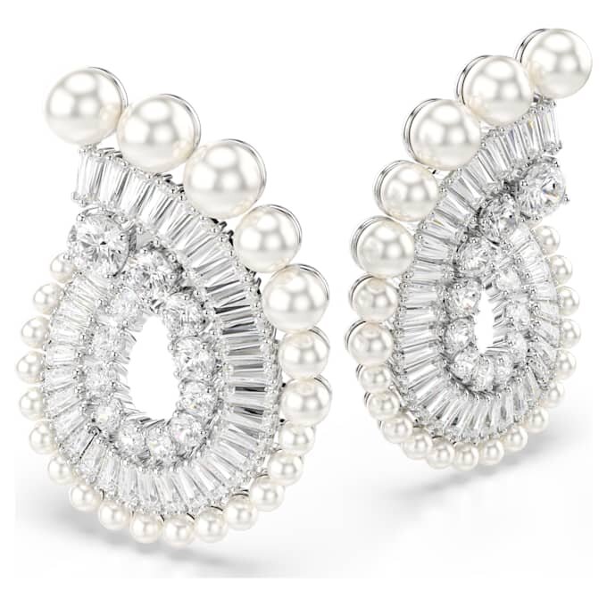 Ariana Grande X Swarovski Drop Earrings Crystal Pearl, Mixed Cuts, White, Rhodium Plated Ariana Grande X Swarovski Drop Earrings Crystal Pearl, Mixed Cuts, White, Rhodium Plated
