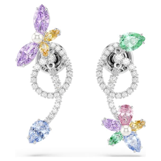 Ariana Grande X Swarovski Drop Earrings with Ear Jacket Mixed Cuts, Dragonfly, Flower, Multicolored, Rhodium Plated Ariana Grande X Swarovski Drop Earrings with Ear Jacket Mixed Cuts, Dragonfly, Flower, Multicolored, Rhodium Plated