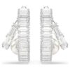 Ariana Grande X Swarovski Hoop Earrings Crystal Pearl, Baguette Cut, White, Rhodium Plated