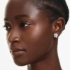 Ariana Grande X Swarovski Stud Earrings Crystal Pearl, Round Cut, Flower, White, Rhodium Plated