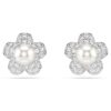 Ariana Grande X Swarovski Stud Earrings Crystal Pearl, Round Cut, Flower, White, Rhodium Plated