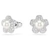 Ariana Grande X Swarovski Stud Earrings Crystal Pearl, Round Cut, Flower, White, Rhodium Plated