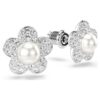 Ariana Grande X Swarovski Stud Earrings Crystal Pearl, Round Cut, Flower, White, Rhodium Plated