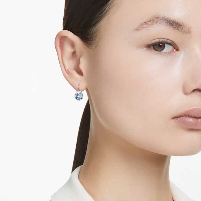 Bella V Drop Earrings Round Cut, Blue, Rhodium Plated Bella V Drop Earrings Round Cut, Blue, Rhodium Plated