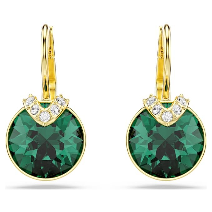 Bella V Drop Earrings Round Cut, Green, Gold-Tone Plated Bella V Drop Earrings Round Cut, Green, Gold-Tone Plated