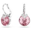 Bella V Drop Earrings Round Cut, Pink, Rhodium Plated Bella V Drop Earrings Round Cut, Pink, Rhodium Plated