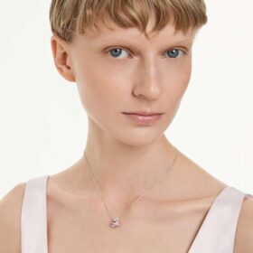 Bella V Pendant Round Cut, Pink, Rhodium Plated