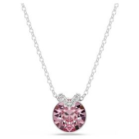 Bella V Pendant Round Cut, Pink, Rhodium Plated