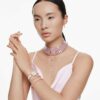 Bella V Pendant Round Cut, Pink, Rhodium Plated