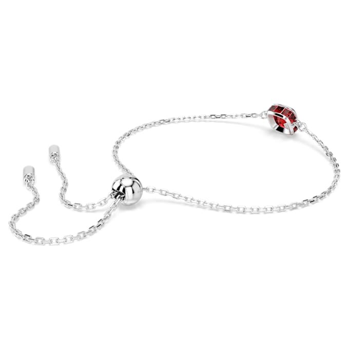 Birthstone Bracelet Square Cut, January, Red, Rhodium Plated Birthstone Bracelet Square Cut, January, Red, Rhodium Plated