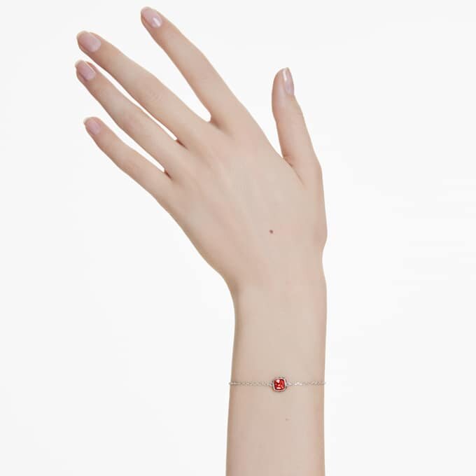 Birthstone Bracelet Square Cut, July, Red, Rhodium Plated Birthstone Bracelet Square Cut, July, Red, Rhodium Plated
