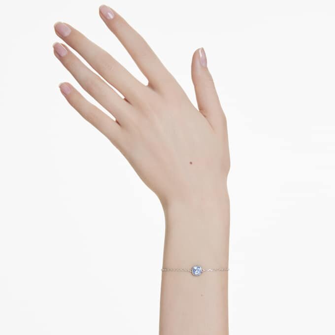 Birthstone Bracelet Square Cut, March, Blue, Rhodium Plated Birthstone Bracelet Square Cut, March, Blue, Rhodium Plated