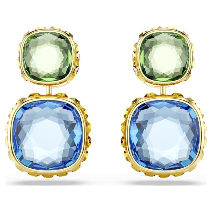 Chroma Drop Earrings Cushion Cut, Multicolored, Gold-Tone Plated Chroma Drop Earrings Cushion Cut, Multicolored, Gold-Tone Plated