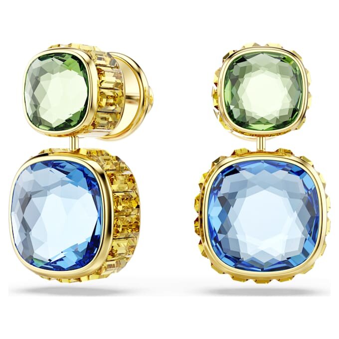 Chroma Drop Earrings Cushion Cut, Multicolored, Gold-Tone Plated Chroma Drop Earrings Cushion Cut, Multicolored, Gold-Tone Plated