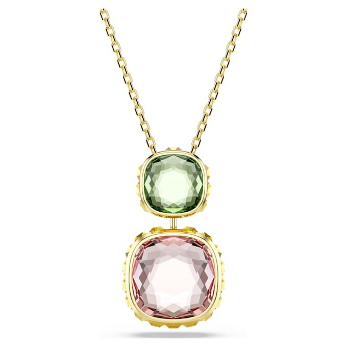 Chroma Pendant Cushion Cut, Multicolored, Gold-Tone Plated Chroma Pendant Cushion Cut, Multicolored, Gold-Tone Plated