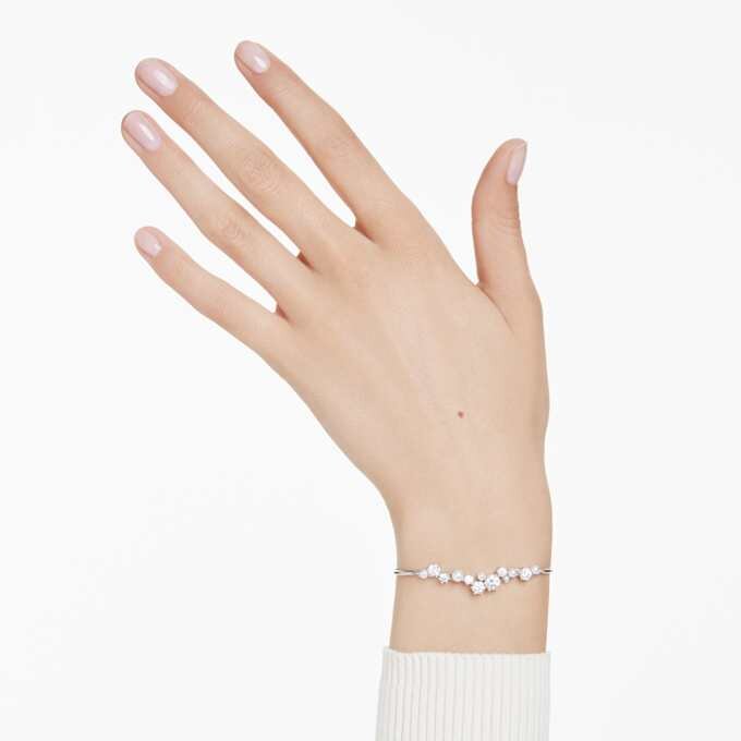 Constella Bangle Crystal Pearl, Round Cuts, White, Rhodium Plated Constella Bangle Crystal Pearl, Round Cuts, White, Rhodium Plated