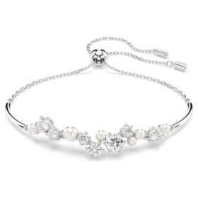Constella Bangle Crystal Pearl, Round Cuts, White, Rhodium Plated