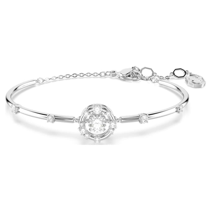 Constella Bangle Round Cut, Dancing Stone, White, Rhodium Plated Constella Bangle Round Cut, Dancing Stone, White, Rhodium Plated
