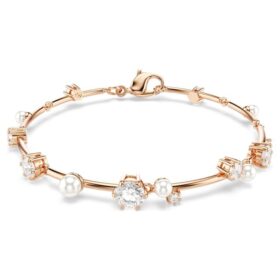 Constella Bracelet Crystal Pearl, Round Cuts, White, Rose Gold-Tone Plated