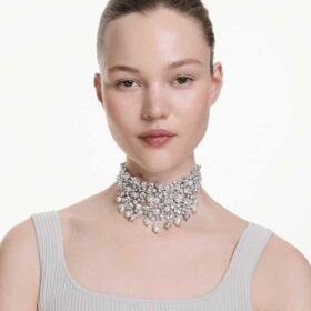 Constella Choker Crystal Pearl, Round Cut, White, Rhodium Plated