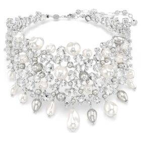 Constella Choker Crystal Pearl, Round Cut, White, Rhodium Plated