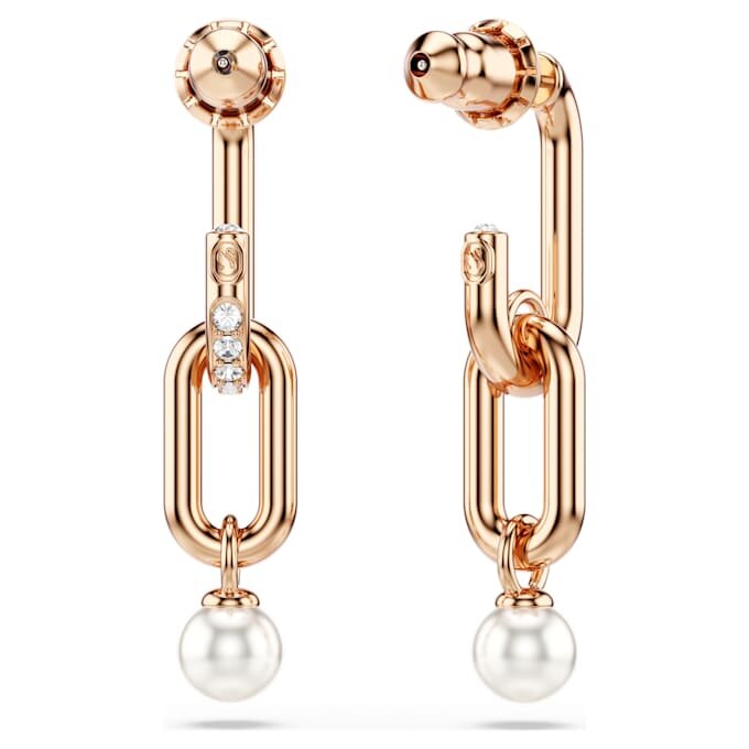 Constella Drop Earrings Crystal Pearl, Round Cut, White, Rose Gold-Tone Plated Constella Drop Earrings Crystal Pearl, Round Cut, White, Rose Gold-Tone Plated