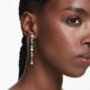 Constella Drop Earrings Crystal Pearl, Round Cuts, White, Rhodium Plated