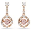Constella Drop Earrings Round Cut, Dancing Stone, Pink, Rose Gold-Tone Plated Constella Drop Earrings Round Cut, Dancing Stone, Pink, Rose Gold-Tone Plated