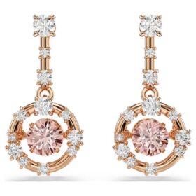 Constella Drop Earrings Round Cut, Dancing Stone, Pink, Rose Gold-Tone Plated