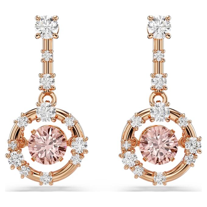 Constella Drop Earrings Round Cut, Dancing Stone, Pink, Rose Gold-Tone Plated Constella Drop Earrings Round Cut, Dancing Stone, Pink, Rose Gold-Tone Plated