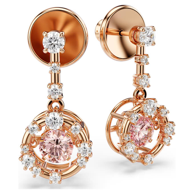 Constella Drop Earrings Round Cut, Dancing Stone, Pink, Rose Gold-Tone Plated Constella Drop Earrings Round Cut, Dancing Stone, Pink, Rose Gold-Tone Plated