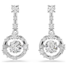 Constella Drop Earrings Round Cut, Dancing Stone, White, Rhodium Plated
