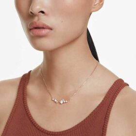 Constella Necklace Crystal Pearl, Round Cuts, White, Rose Gold-Tone Plated