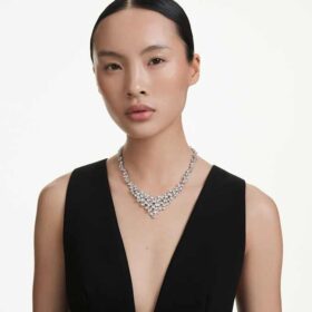 Constella Necklace Mixed Cuts, Clasp, White, Rhodium Plated