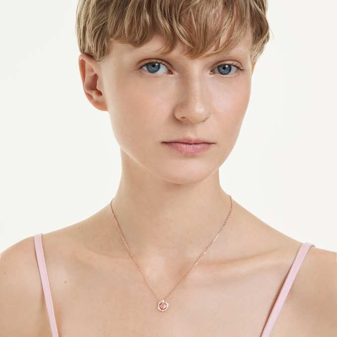 Constella Pendant Round Cut, Dancing Stone, Pink, Rose Gold-Tone Plated Constella Pendant Round Cut, Dancing Stone, Pink, Rose Gold-Tone Plated