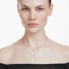 Constella Y Necklace Crystal Pearl, Round Cuts, White, Rhodium Plated