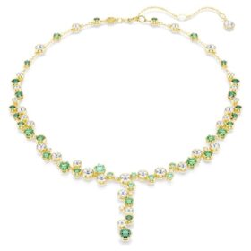 Constella Y Necklace Mixed Cuts, Green, Gold-Tone Plated