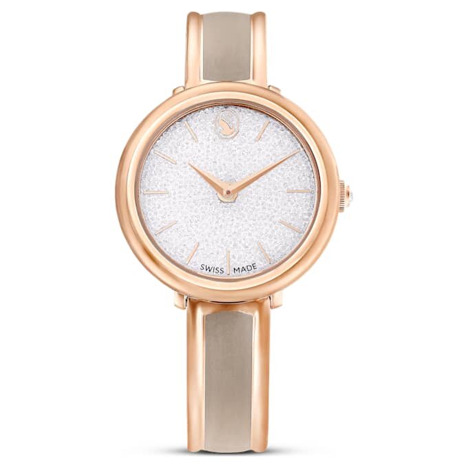 Crystalline Bangle Watch Swiss Made, Metal Bracelet, Beige, Rose Gold-Tone Finish Crystalline Bangle Watch Swiss Made, Metal Bracelet, Beige, Rose Gold-Tone Finish