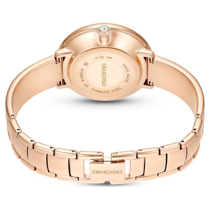 Crystalline Bangle Watch Swiss Made, Metal Bracelet, Beige, Rose Gold-Tone Finish Crystalline Bangle Watch Swiss Made, Metal Bracelet, Beige, Rose Gold-Tone Finish