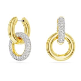 Dextera Hoop Earrings Asymmetrical Design, Interlocking Loop, White, Gold-Tone Plated Dextera Hoop Earrings Asymmetrical Design, Interlocking Loop, White, Gold-Tone Plated