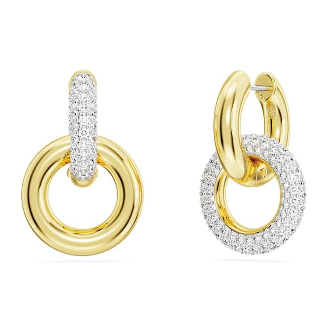 Dextera Hoop Earrings Asymmetrical Design, Interlocking Loop, White, Gold-Tone Plated Dextera Hoop Earrings Asymmetrical Design, Interlocking Loop, White, Gold-Tone Plated