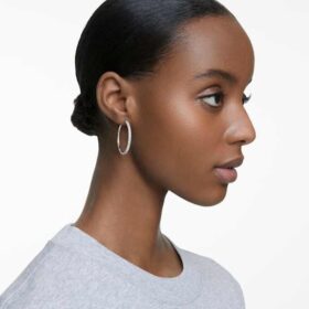 dextera hoop earrings pav large white rhodium plated 1 280x280 - Dextera Hoop Earrings Pav&eacute;, Large, White, Rhodium Plated