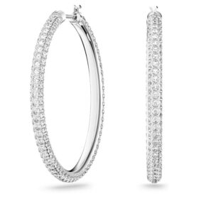 dextera hoop earrings pav large white rhodium plated 2 280x280 - Dextera Hoop Earrings Pav&eacute;, Large, White, Rhodium Plated