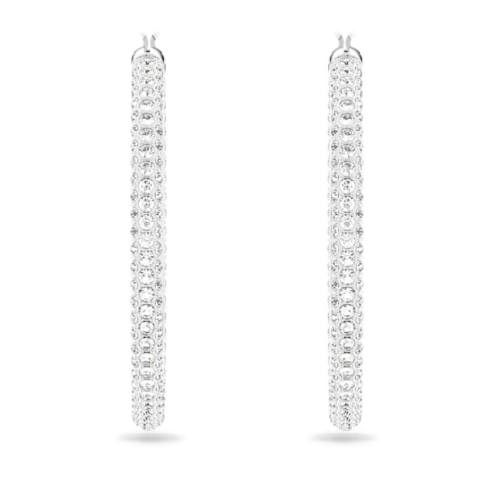 Dextera Hoop Earrings Pavé, Large, White, Rhodium Plated Dextera Hoop Earrings Pavé, Large, White, Rhodium Plated