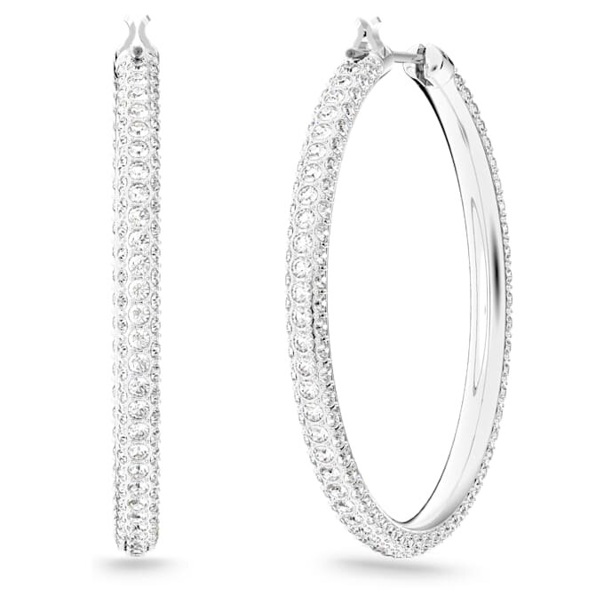 Dextera Hoop Earrings Pavé, Large, White, Rhodium Plated Dextera Hoop Earrings Pavé, Large, White, Rhodium Plated