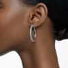 Dextera Hoop Earrings Pavé, Large, White, Rhodium Plated Dextera Hoop Earrings Pavé, Large, White, Rhodium Plated
