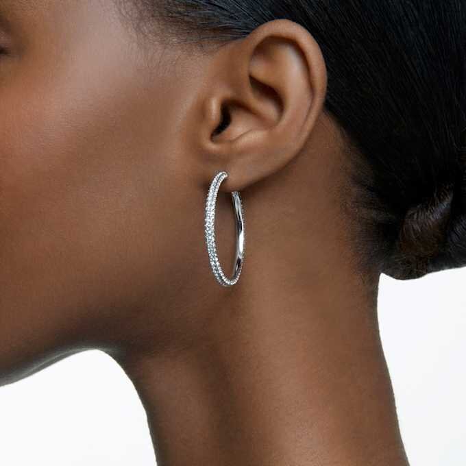Dextera Hoop Earrings Pavé, Large, White, Rhodium Plated Dextera Hoop Earrings Pavé, Large, White, Rhodium Plated